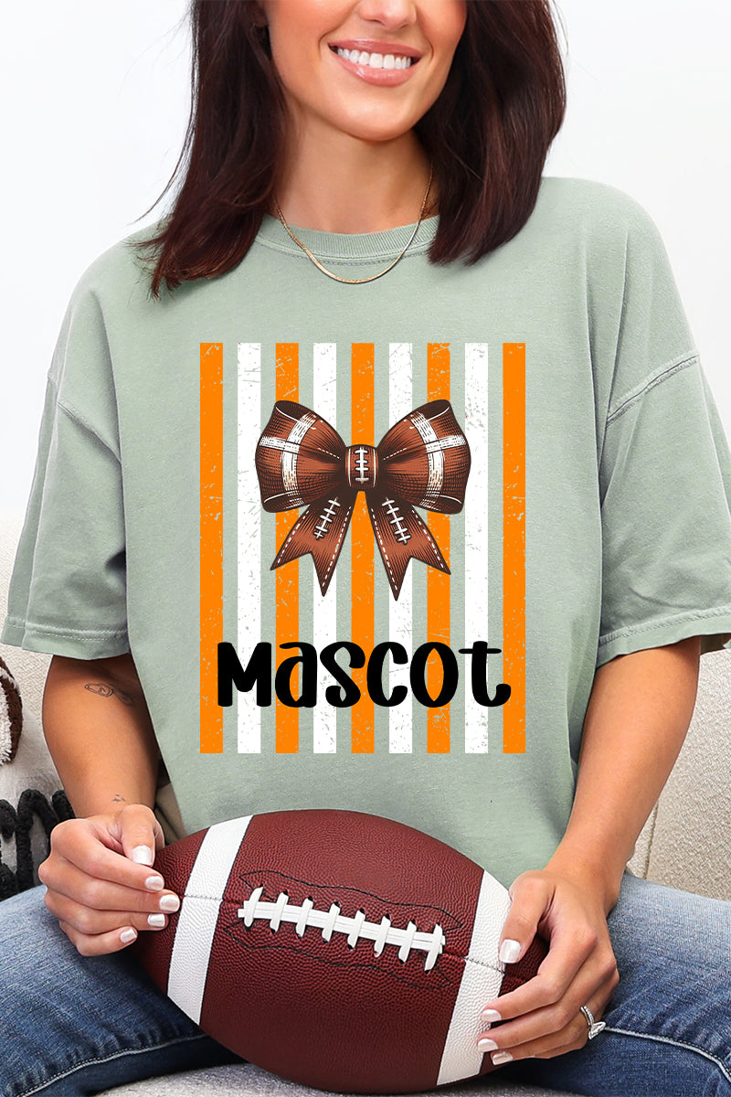 Personalized Fiery Orange & White Varsity Bow Comfort Colors Adult Ring-Spun Cotton Tee *Enter Mascot Name