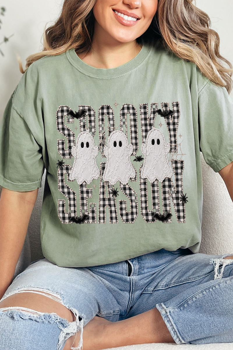 Spooky Season Gingham & Ghosts Comfort Colors Adult Ring-Spun Cotton Tee