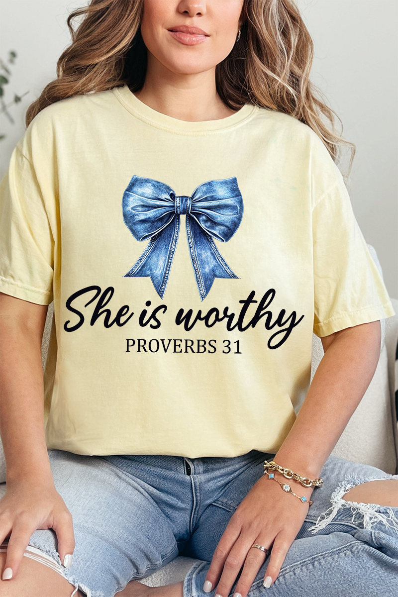Blue Bow Worthy Comfort Colors Adult Ring-Spun Cotton Tee