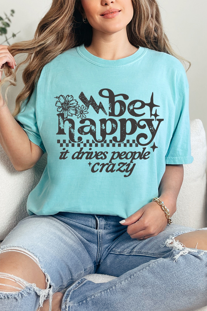 Black Be Happy Comfort Colors Adult Ring-Spun Cotton Tee