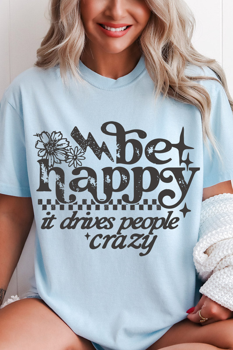 Black Be Happy Comfort Colors Adult Ring-Spun Cotton Tee