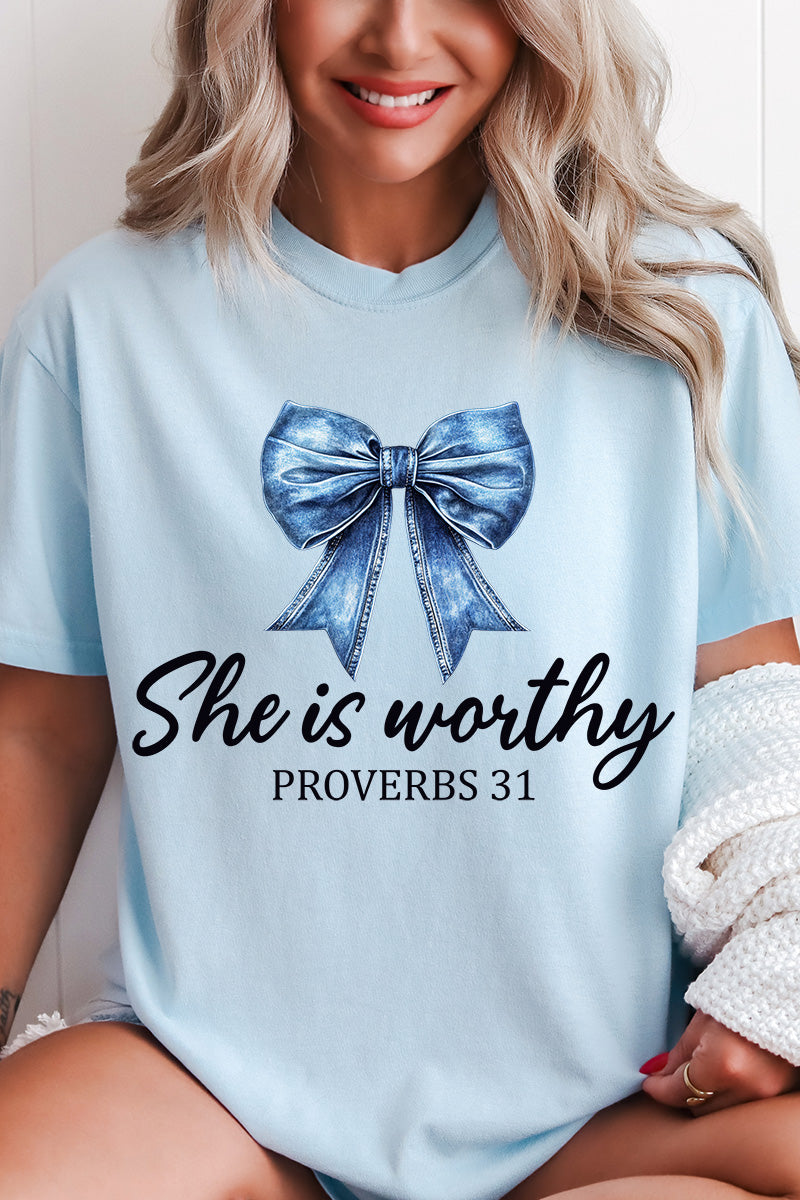 Blue Bow Worthy Comfort Colors Adult Ring-Spun Cotton Tee