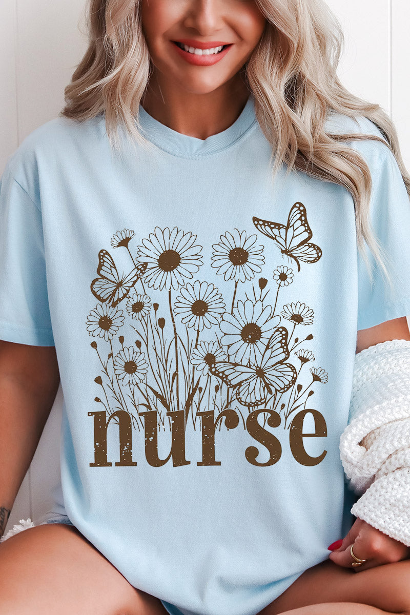 Wildflower Nurse Comfort Colors Adult Ring-Spun Cotton Tee