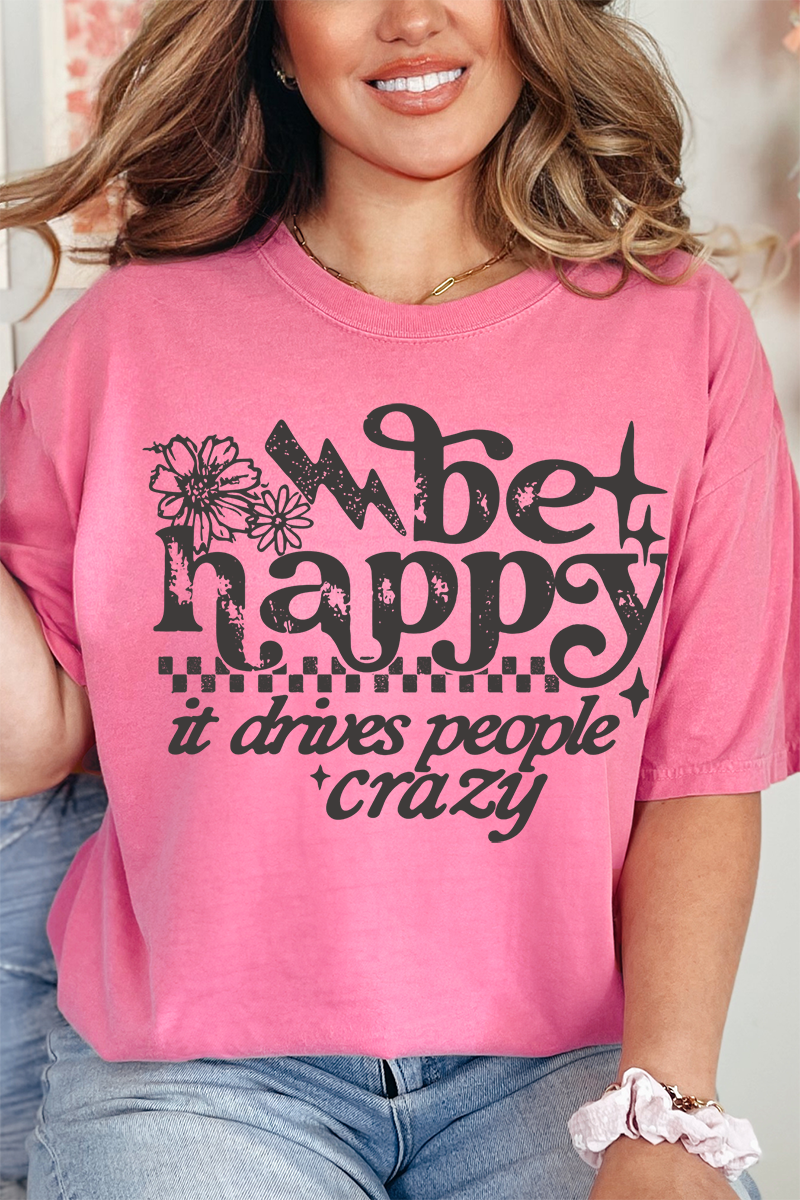 Black Be Happy Comfort Colors Adult Ring-Spun Cotton Tee