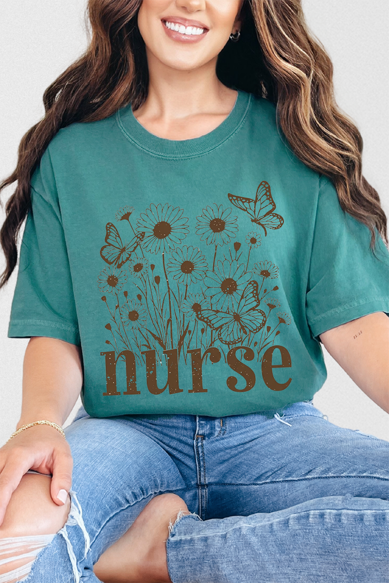 Wildflower Nurse Comfort Colors Adult Ring-Spun Cotton Tee