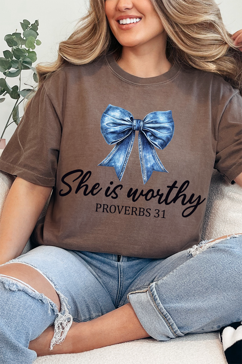 Blue Bow Worthy Comfort Colors Adult Ring-Spun Cotton Tee