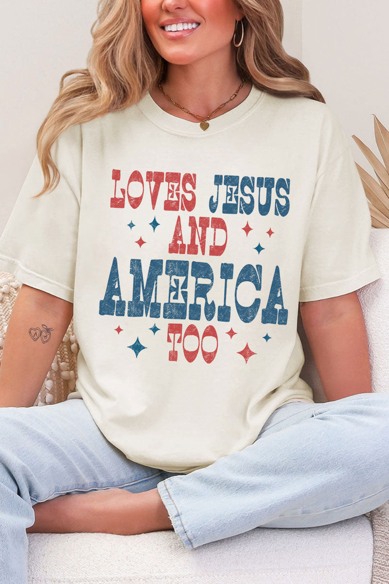 Retro Loves Jesus & America Too Comfort Colors Adult Ring-Spun Cotton Tee