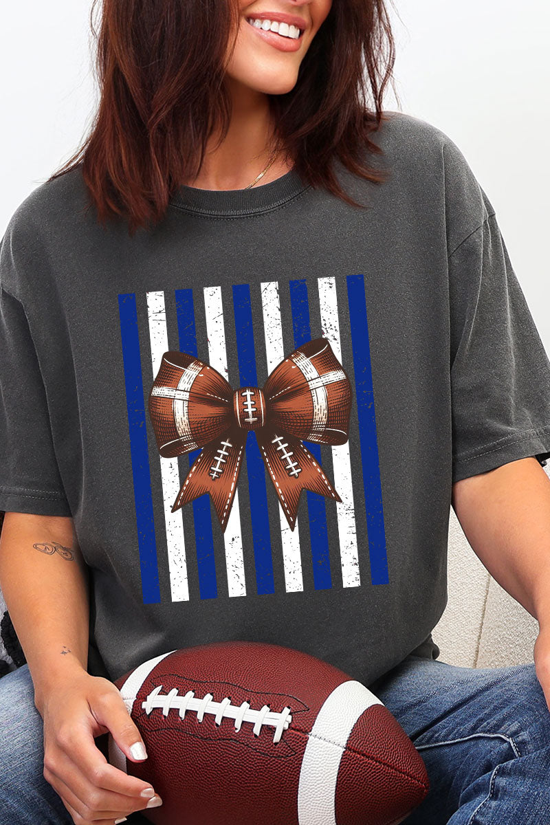 Blue & White Varsity Bow Comfort Colors Adult Ring-Spun Cotton Tee