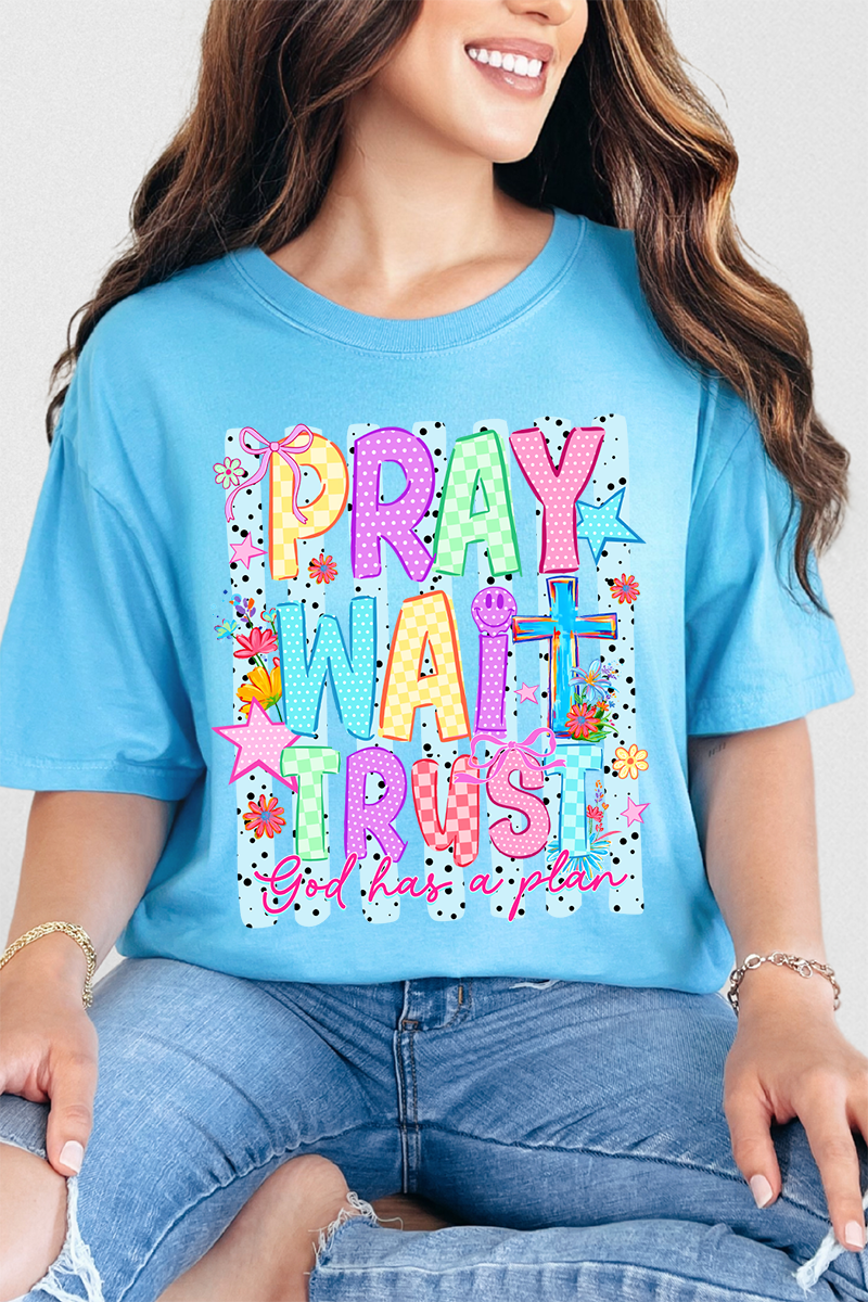 Pray Wait Trust Bright Doodle Comfort Colors Adult Ring-Spun Cotton Tee