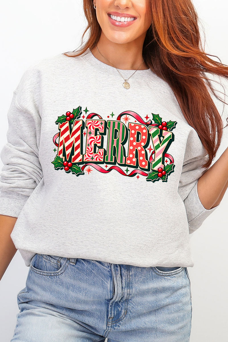 Peppermint Merry Heavy Blend Crew Sweatshirt