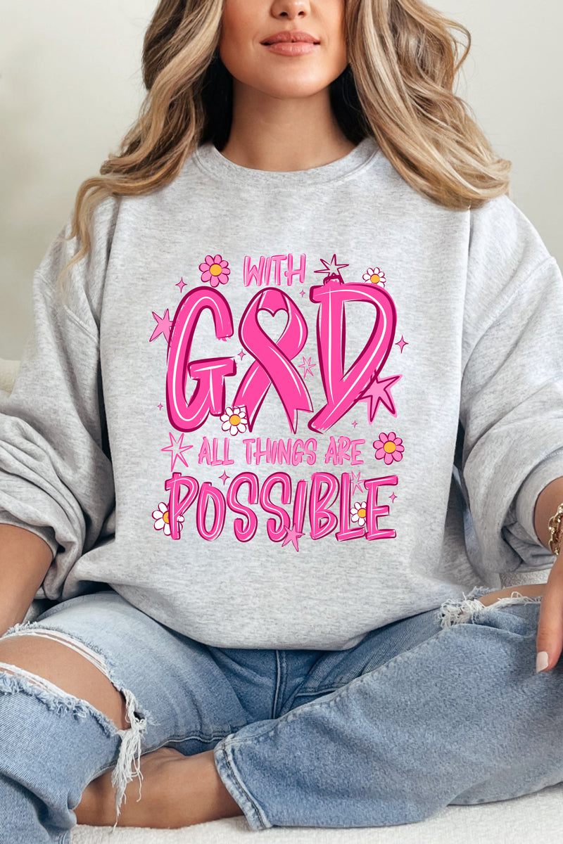 All Things Are Possible Pink Ribbon Heavy Blend Crew Sweatshirt