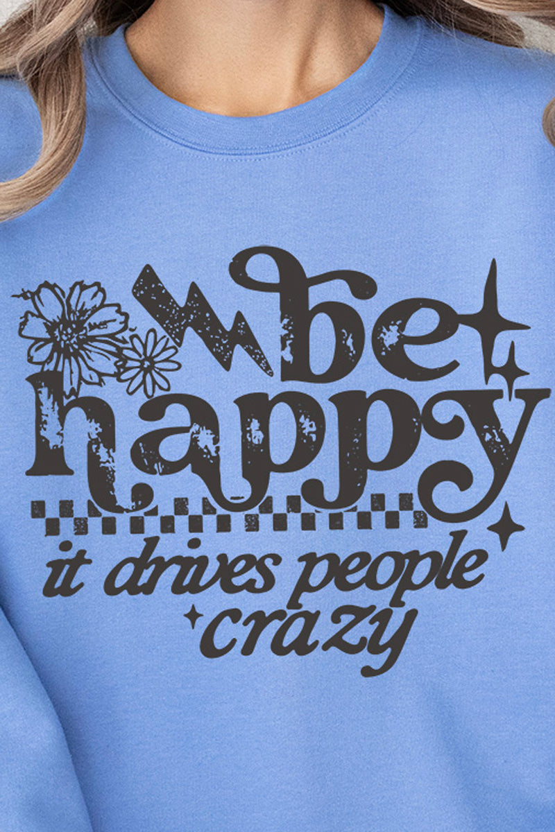 Black Be Happy Heavy Blend Crew Sweatshirt