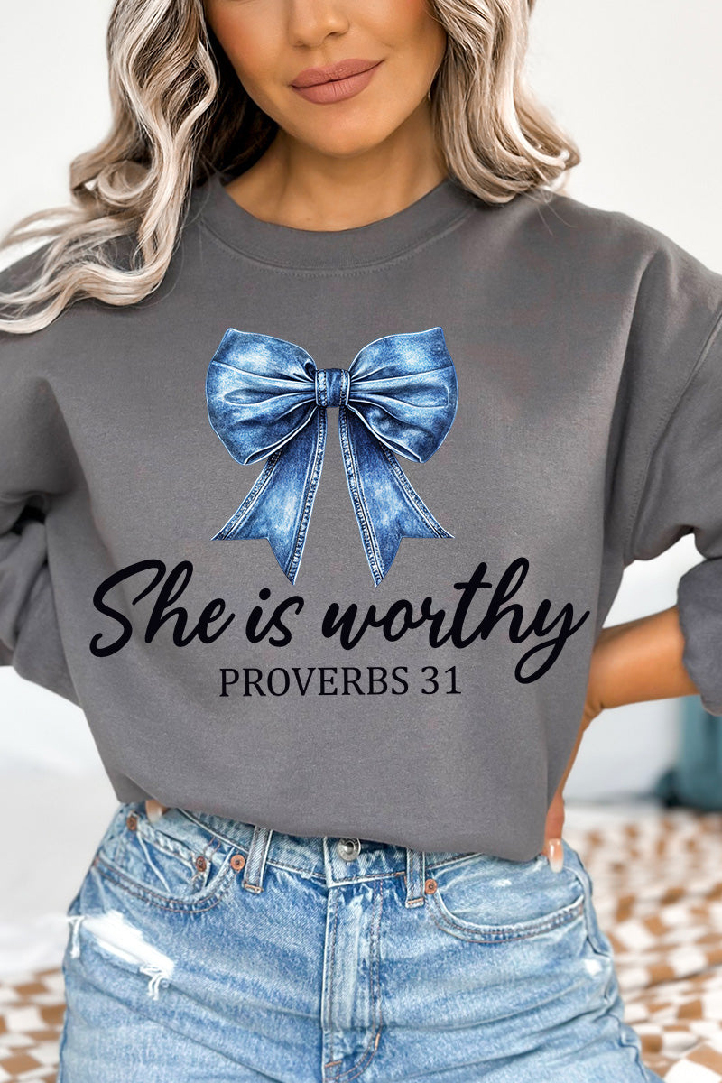 Blue Bow Worthy Heavy Blend Crew Sweatshirt