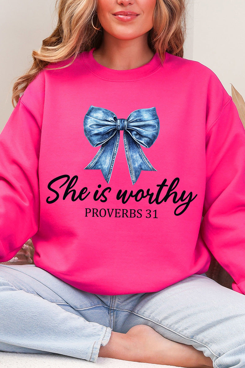 Blue Bow Worthy Heavy Blend Crew Sweatshirt