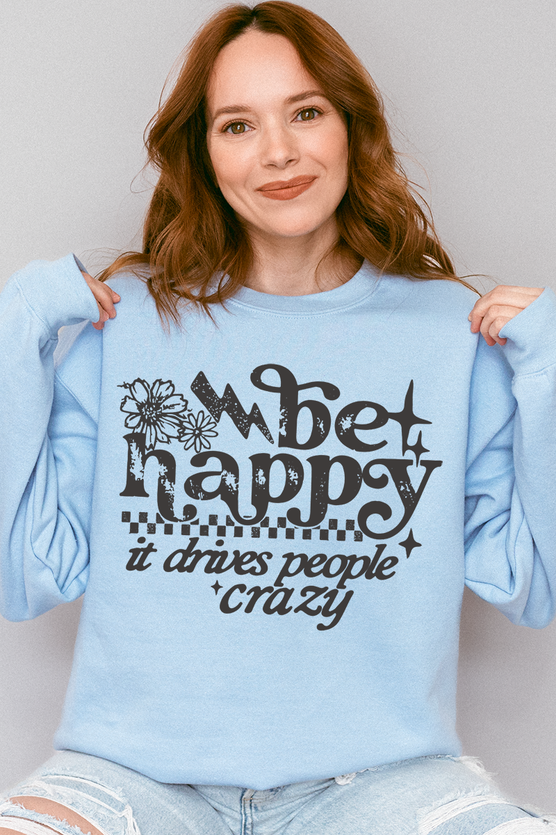 Black Be Happy Heavy Blend Crew Sweatshirt