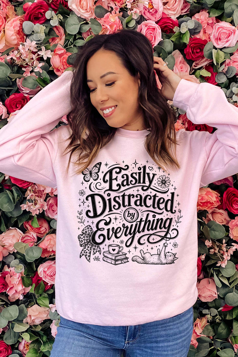 Black Easily Distracted By Everything Heavy Blend Crew Sweatshirt