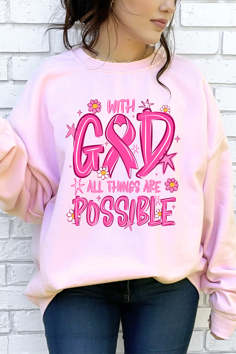 All Things Are Possible Pink Ribbon Heavy Blend Crew Sweatshirt