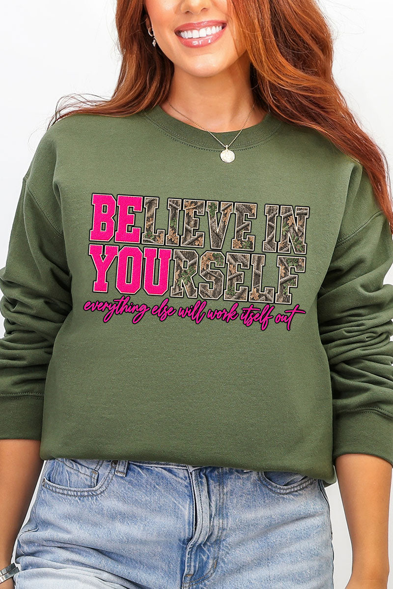Believe In Yourself Pink Spark Heavy Blend Crew Sweatshirt