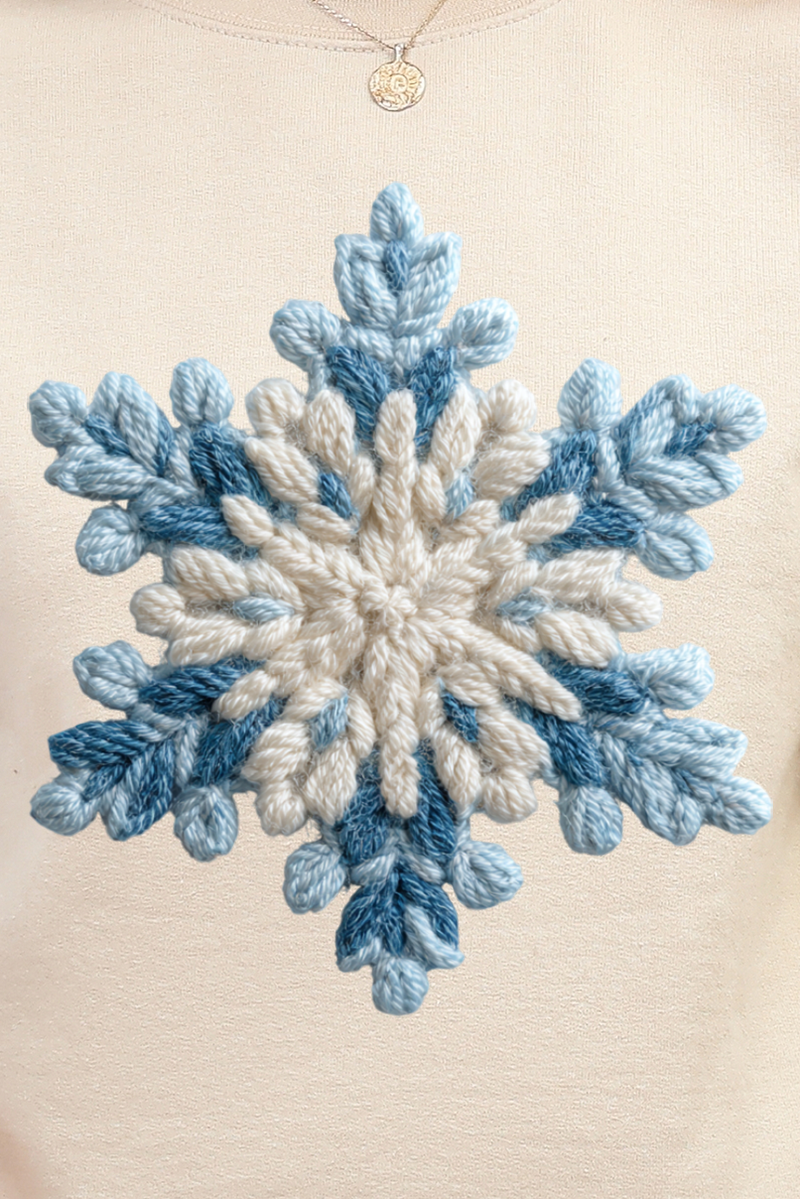 Faux Yarn Snow Day Snowflake Ready To Press DTF Transfer