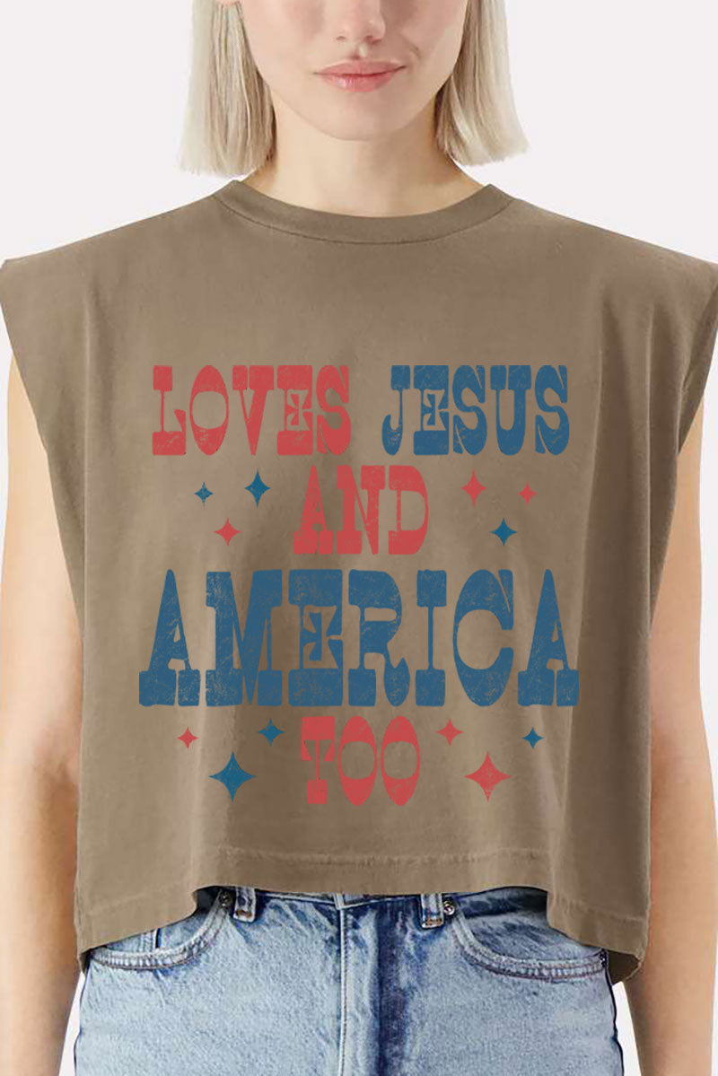 Retro Loves Jesus & America Too Women's Garment-Dyed Heavyweight Muscle Tee