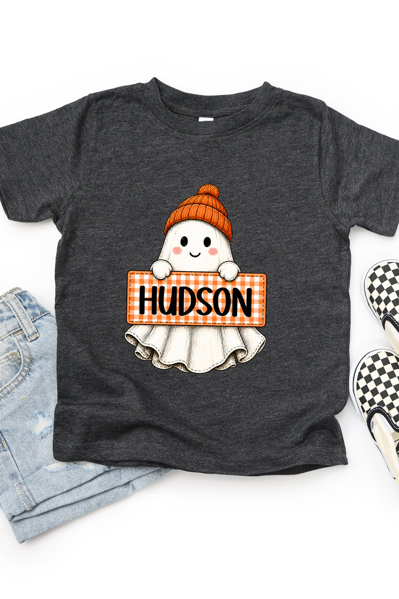 Toddler Personalized Gingham Ghost Fine Jersey Tee *Enter Kid's Name