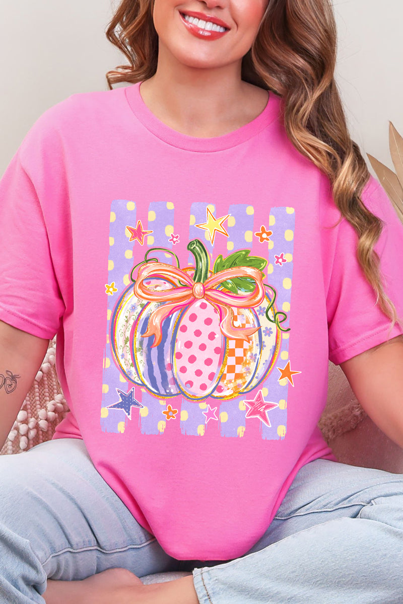 Pretty Patchwork Pumpkin Short Sleeve Relaxed Fit T-Shirt