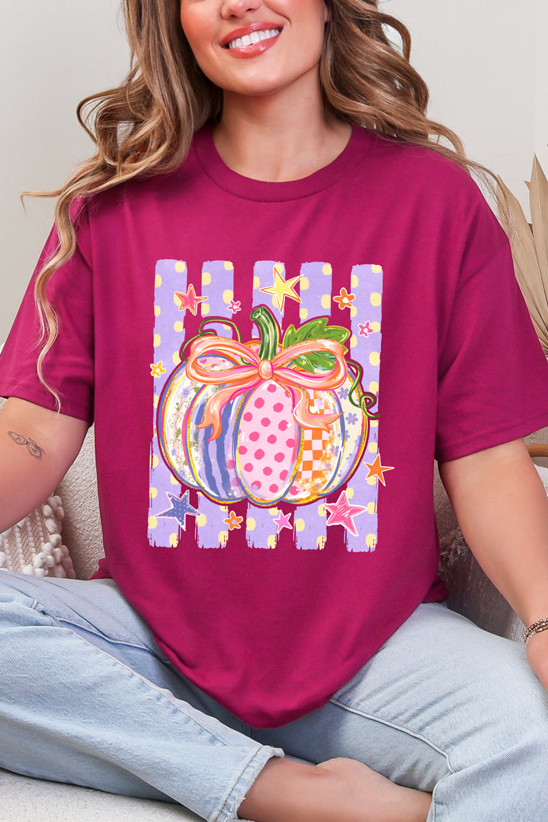 Pretty Patchwork Pumpkin Short Sleeve Relaxed Fit T-Shirt