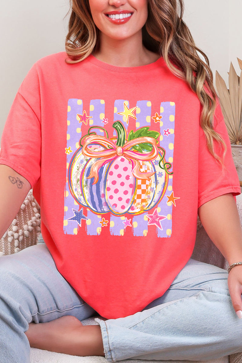 Pretty Patchwork Pumpkin Short Sleeve Relaxed Fit T-Shirt