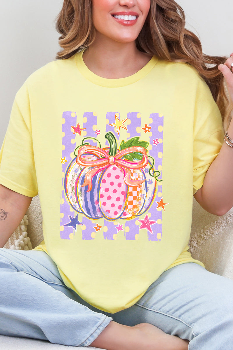 Pretty Patchwork Pumpkin Short Sleeve Relaxed Fit T-Shirt