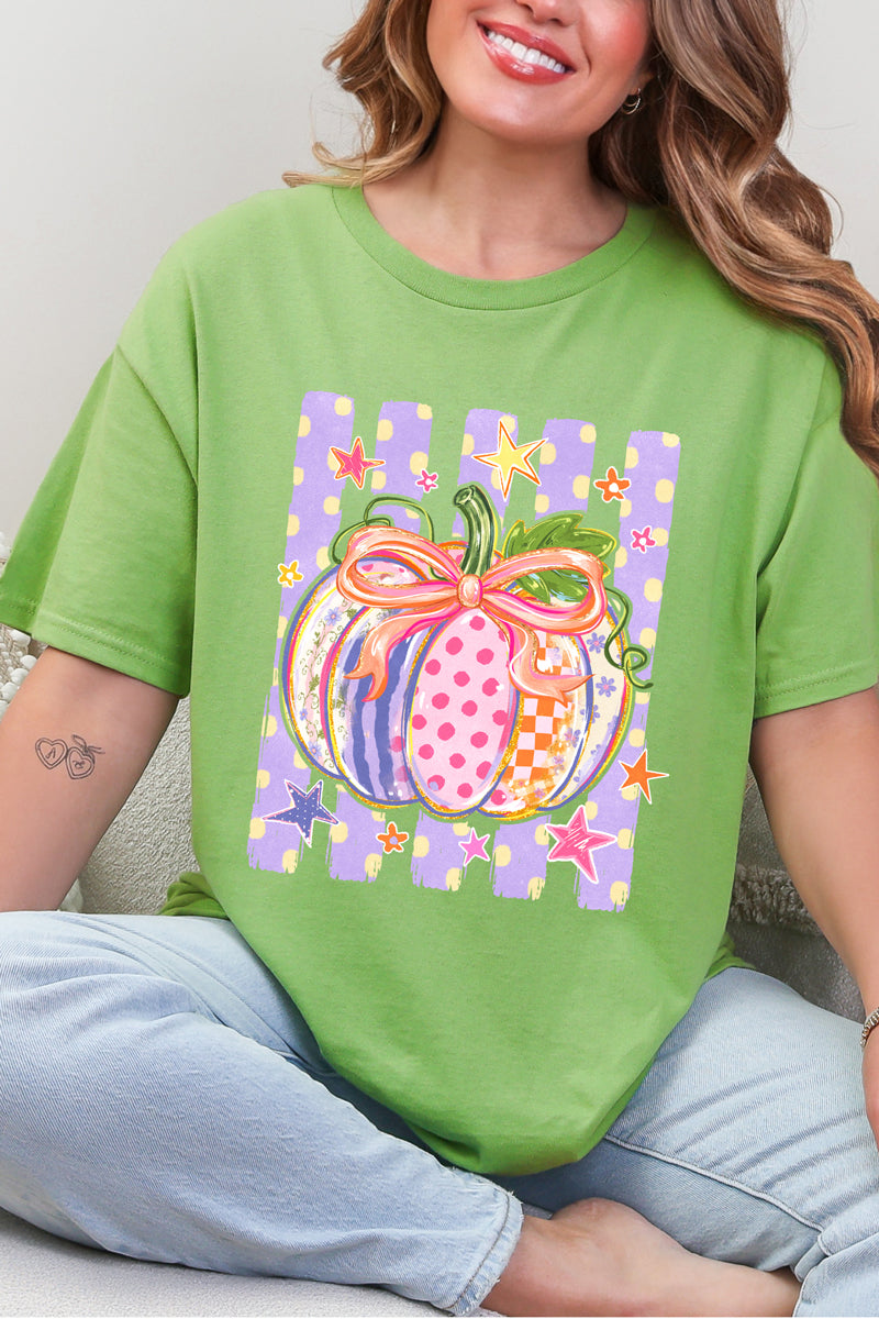 Pretty Patchwork Pumpkin Short Sleeve Relaxed Fit T-Shirt