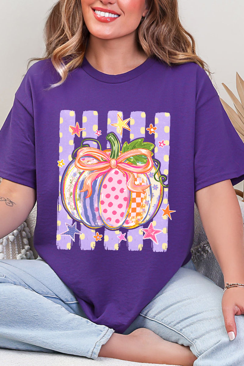 Pretty Patchwork Pumpkin Short Sleeve Relaxed Fit T-Shirt