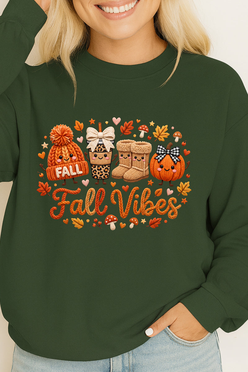 Faux Knit Cozy Fall Vibes Heavy Cotton Long Sleeve Adult T-Shirt