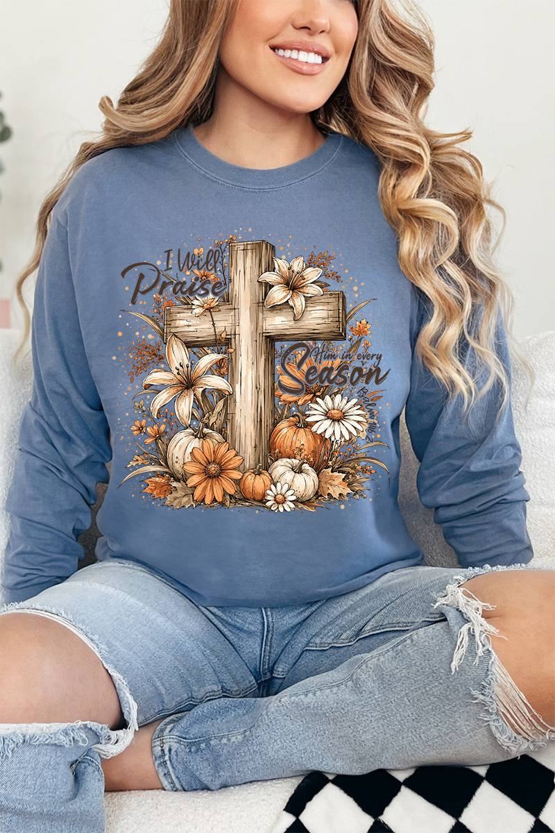 Harvest Praise Cross Comfort Colors Heavyweight Long T-Shirt