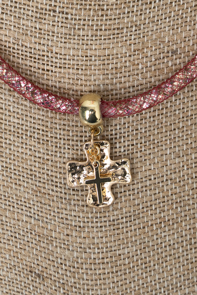 Crystal Avenue Light Rose Crystal Crossfire Goldtone Necklace