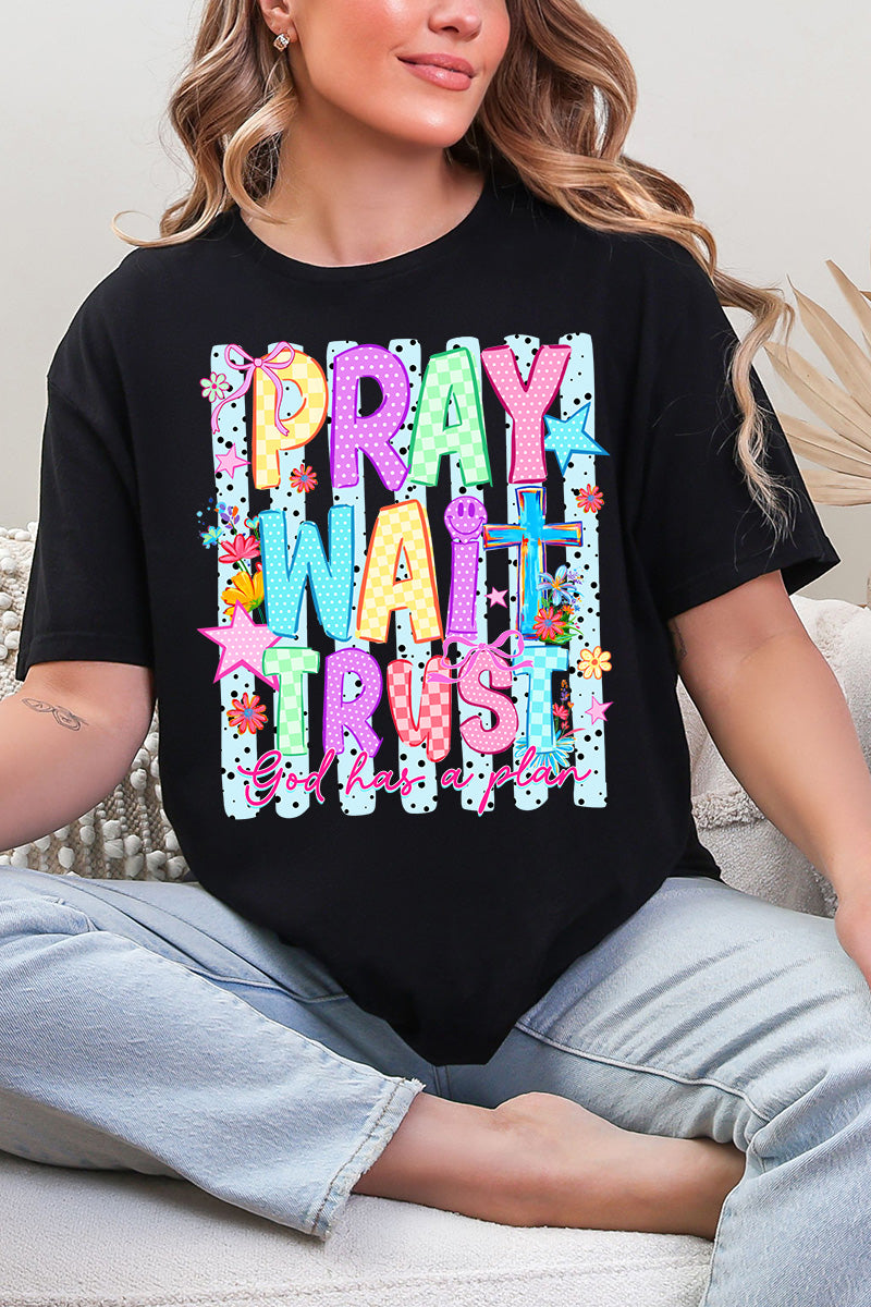 Pray Wait Trust Bright Doodle Softstyle Adult T-Shirt