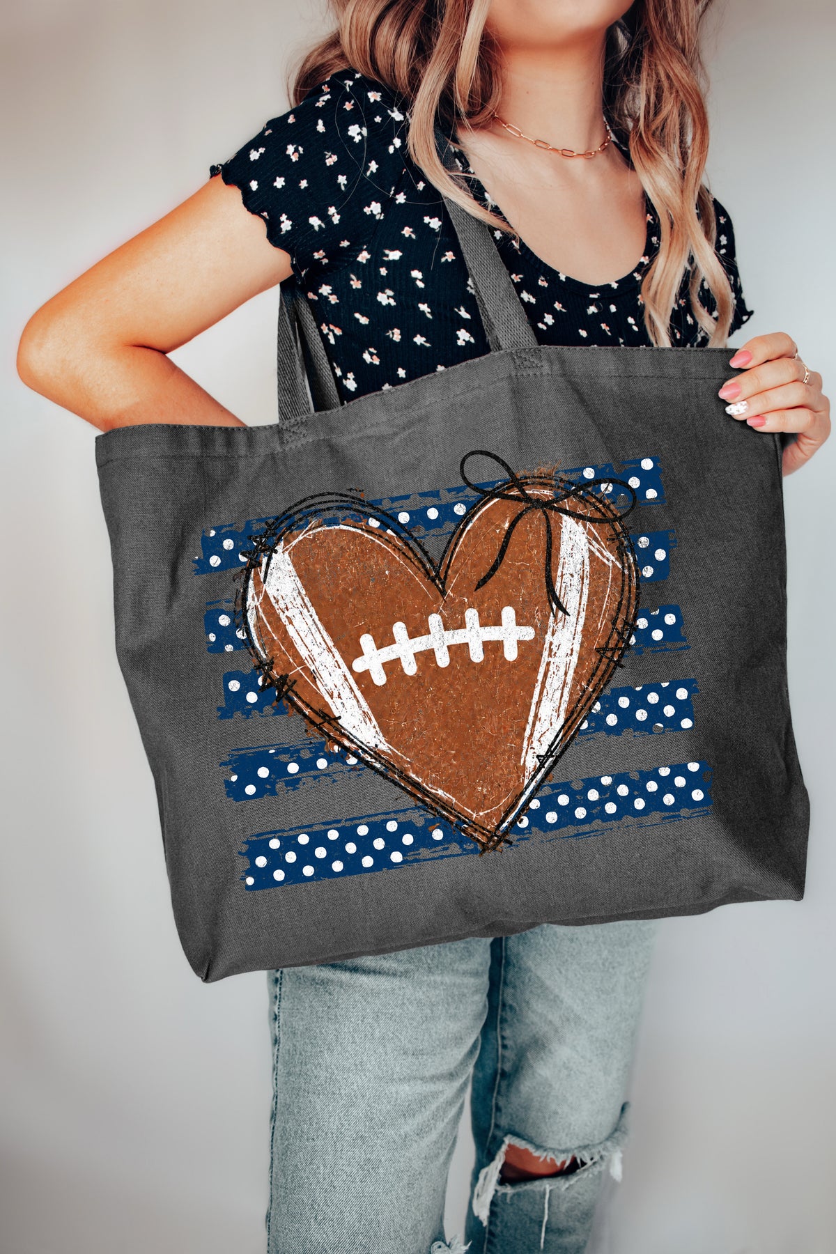Navy Football Sweetheart Canvas Jumbo Tote