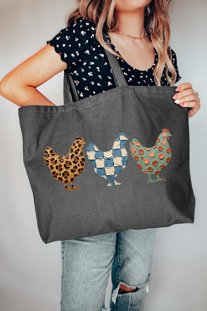 Painted Hen Trio Canvas Jumbo Tote