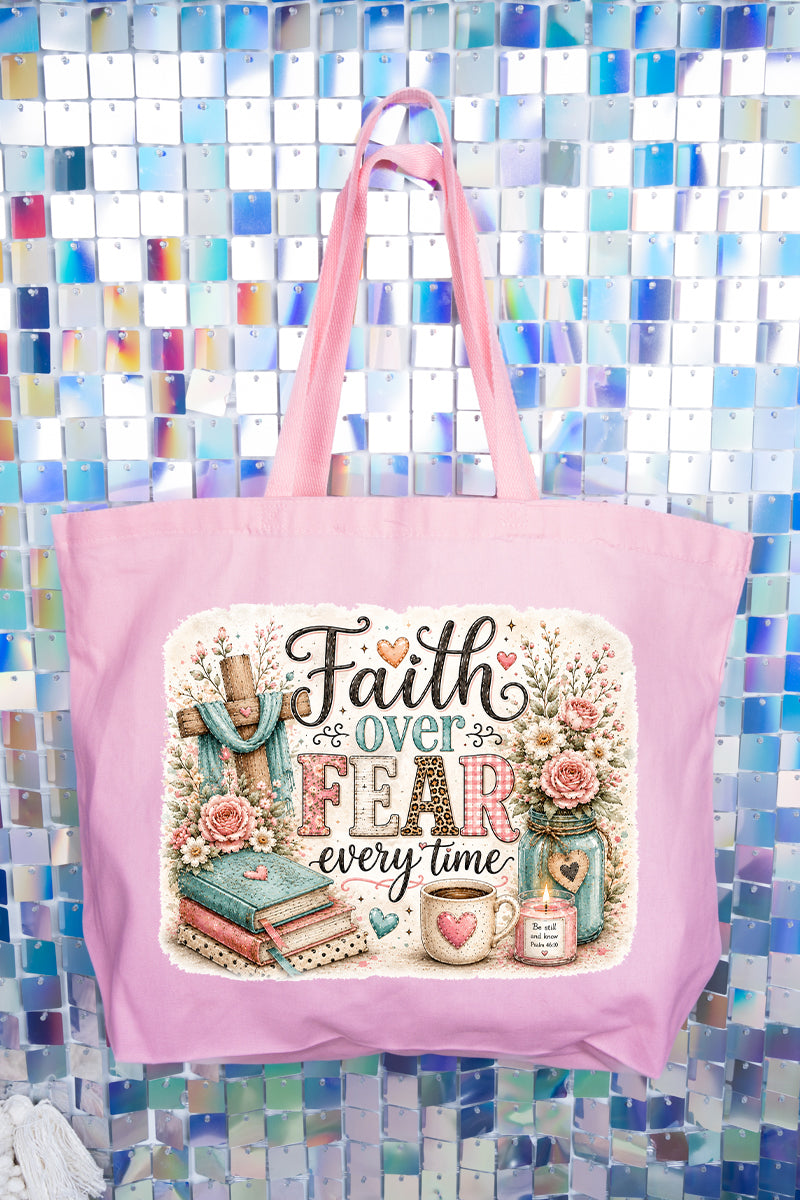 Faith Over Fear Floral Devotion Canvas Jumbo Tote