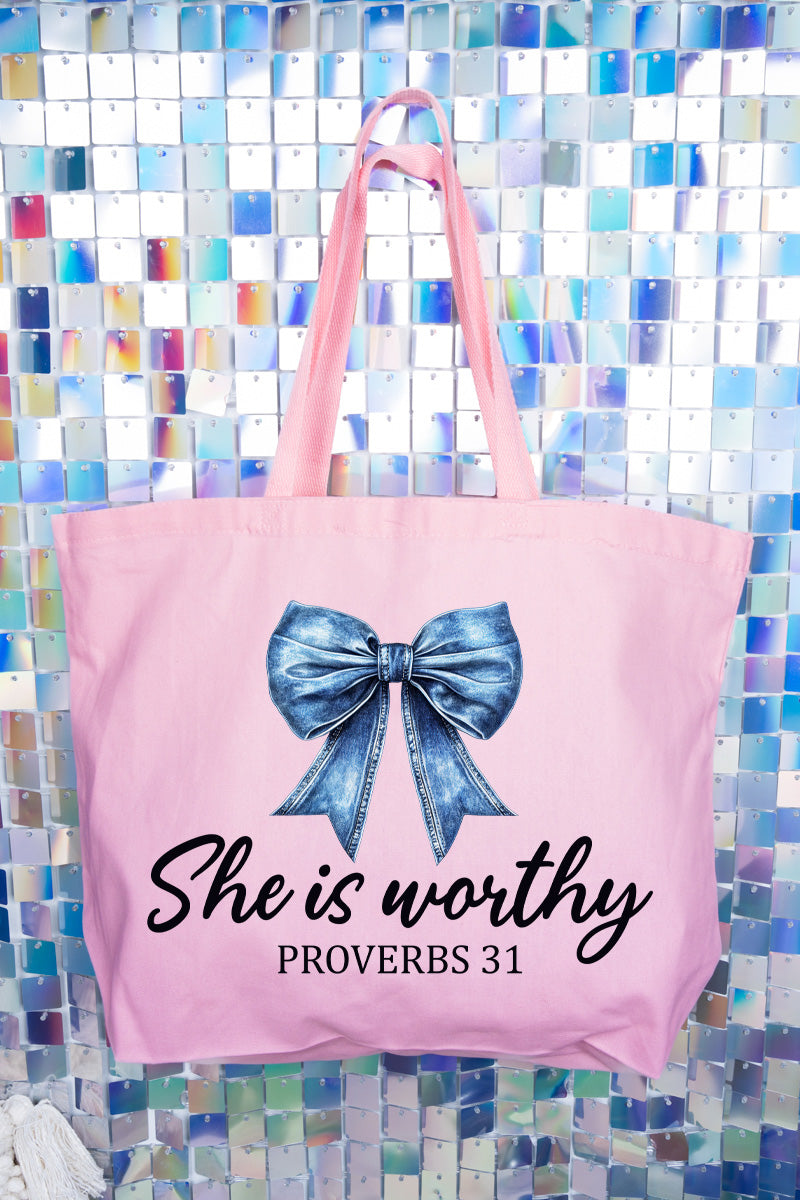 Blue Bow Worthy Canvas Jumbo Tote