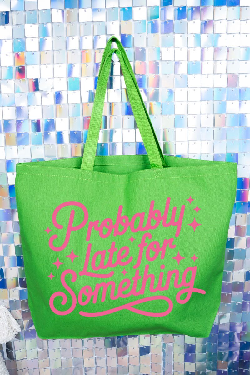 Pink Probably Late For Something Canvas Jumbo Tote