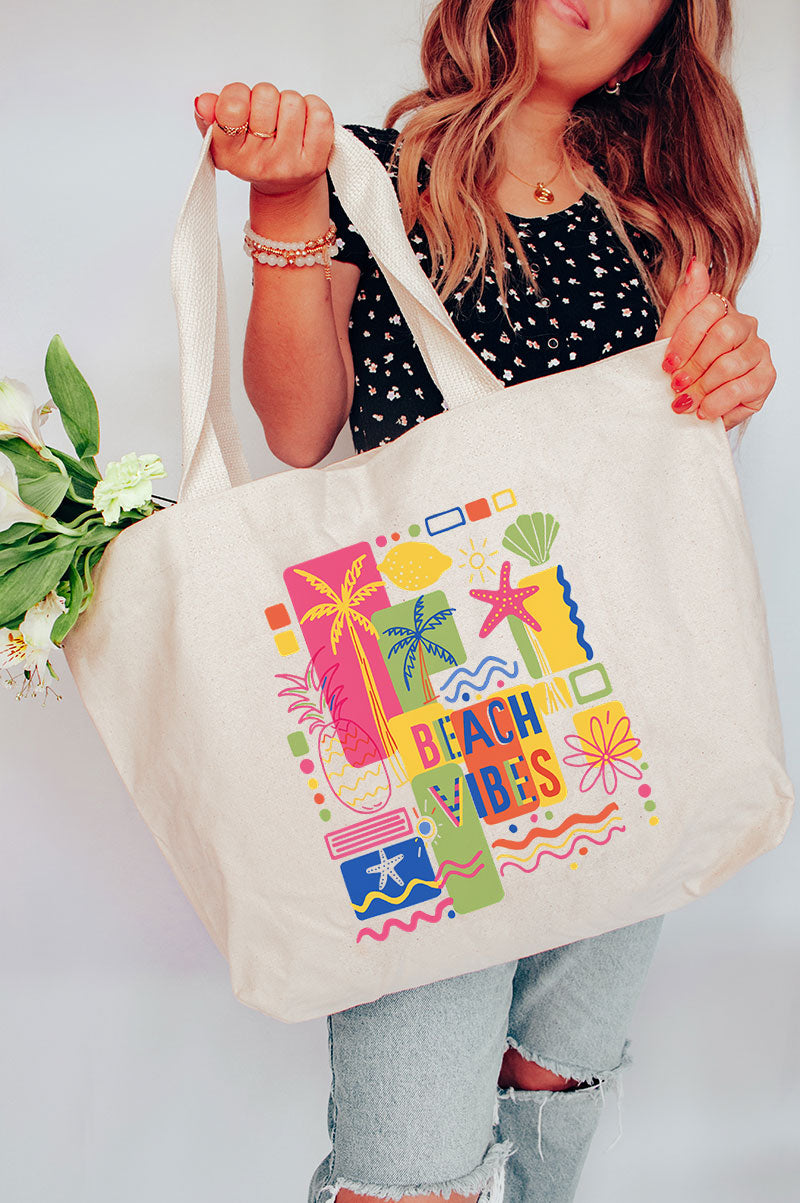 Coastal Daydreams Beach Vibes Canvas Jumbo Tote