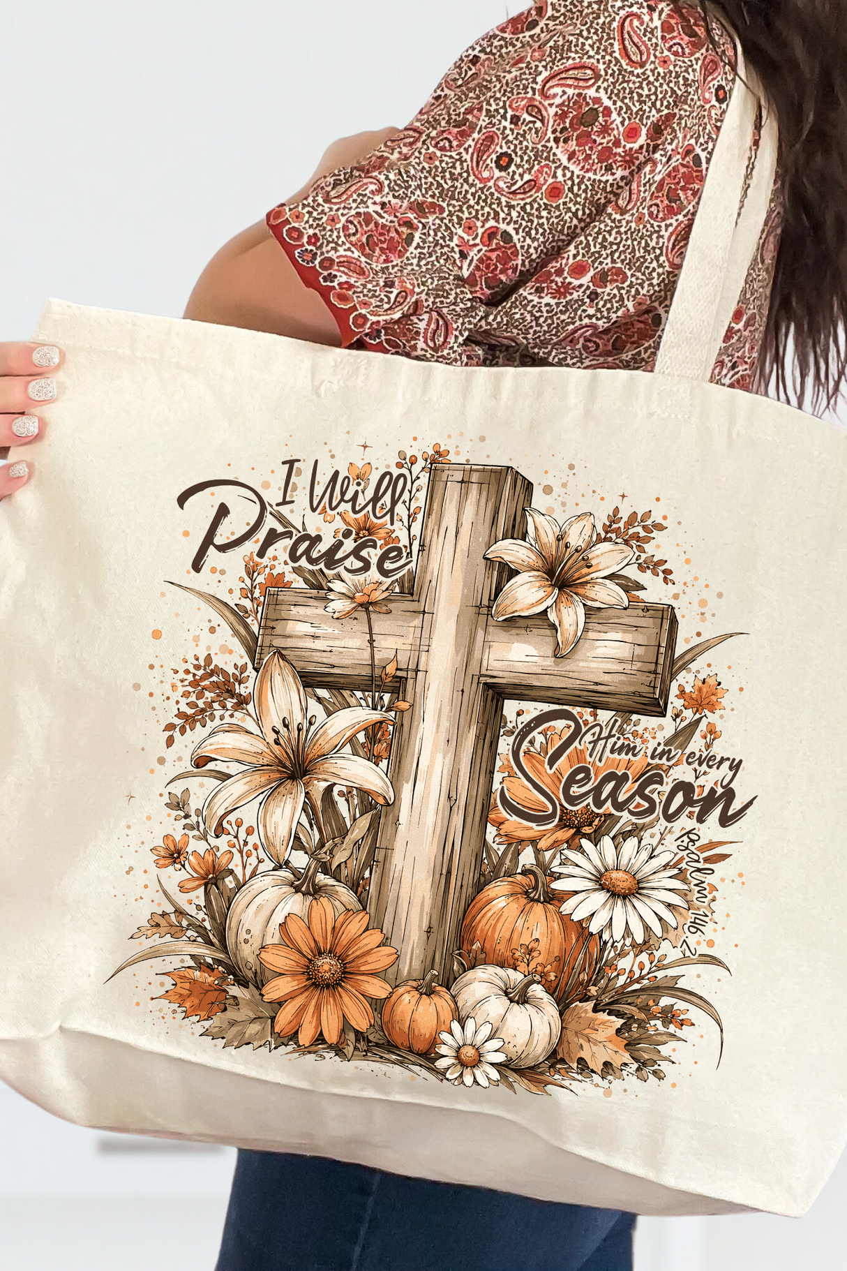 Harvest Praise Cross Canvas Jumbo Tote