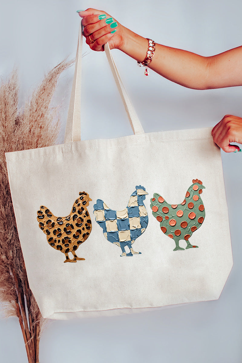 Painted Hen Trio Canvas Jumbo Tote