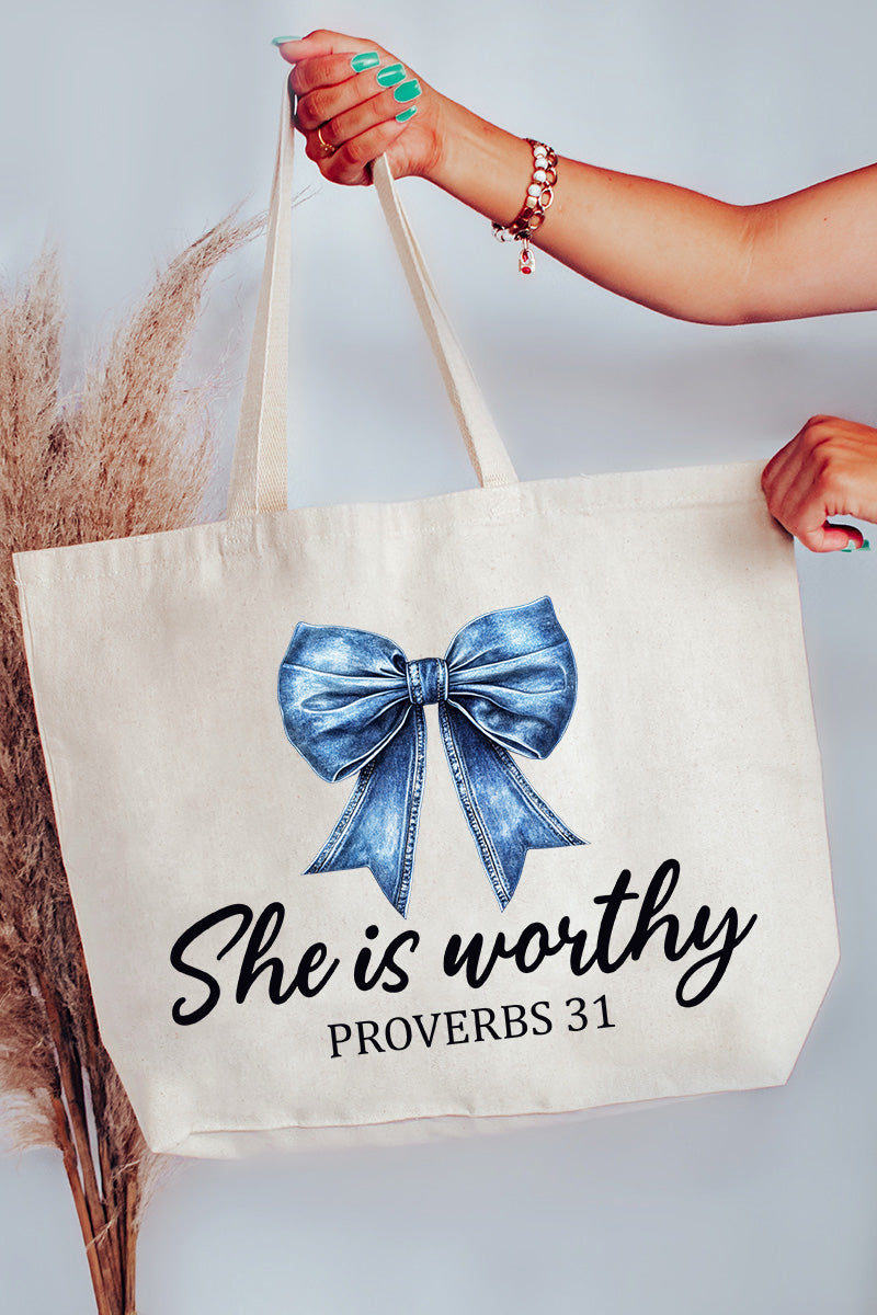 Blue Bow Worthy Canvas Jumbo Tote