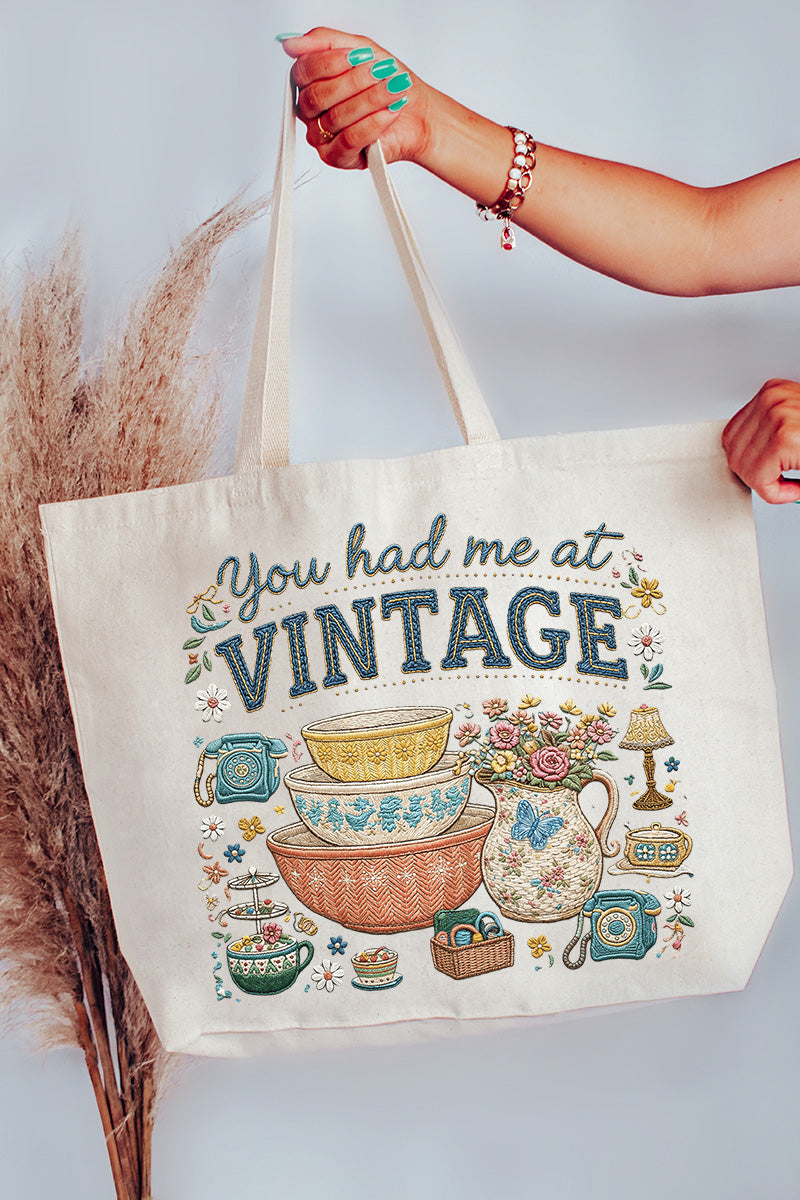 Vintage Threaded Treasures Canvas Jumbo Tote