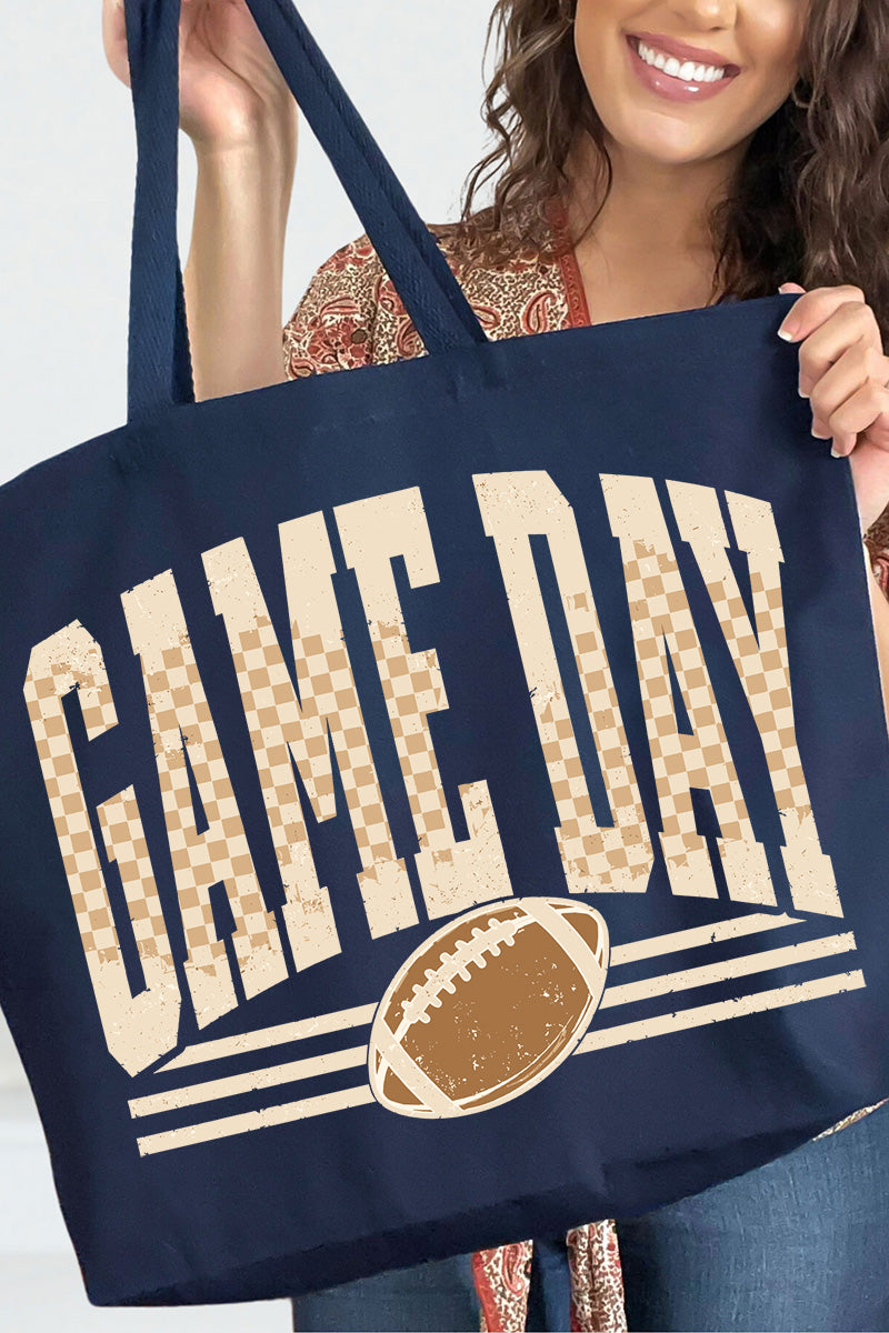 Checkered Taupe Game Day Canvas Jumbo Tote