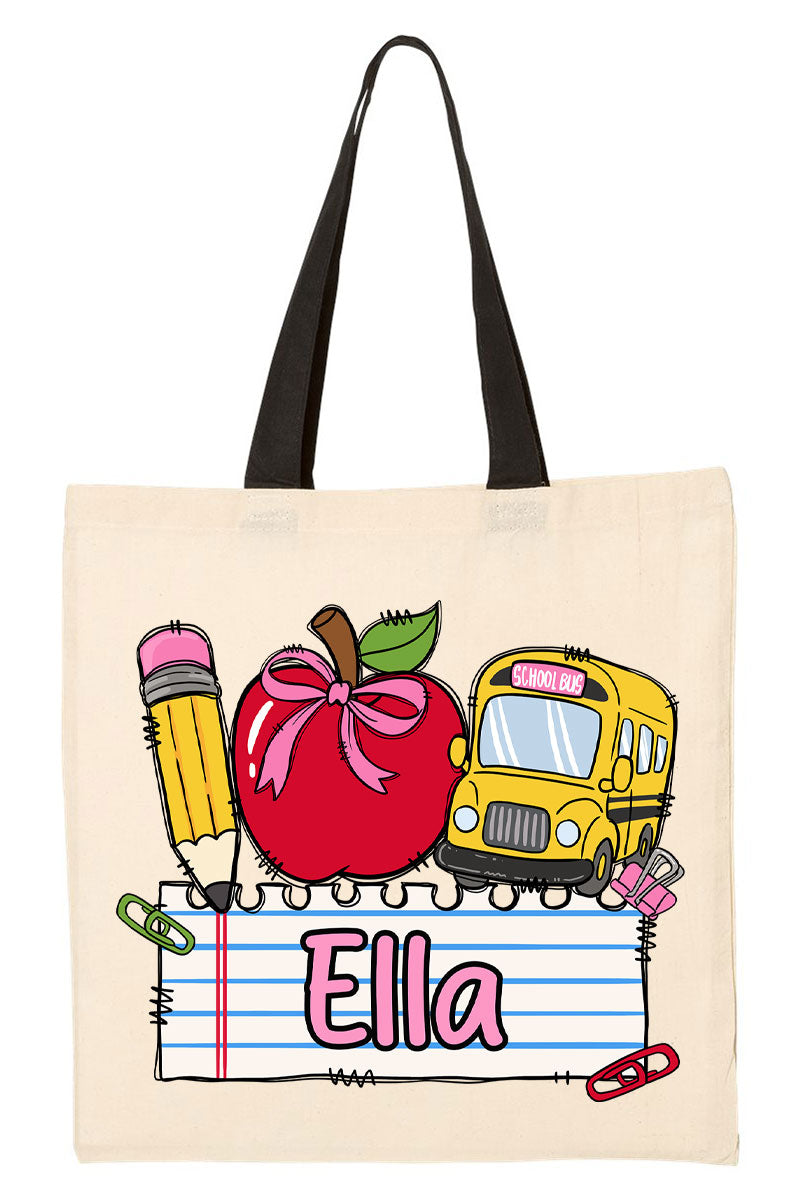 Personalized Back-To-School Name Tag Girl Medium Canvas Tote *Enter Kid's Name