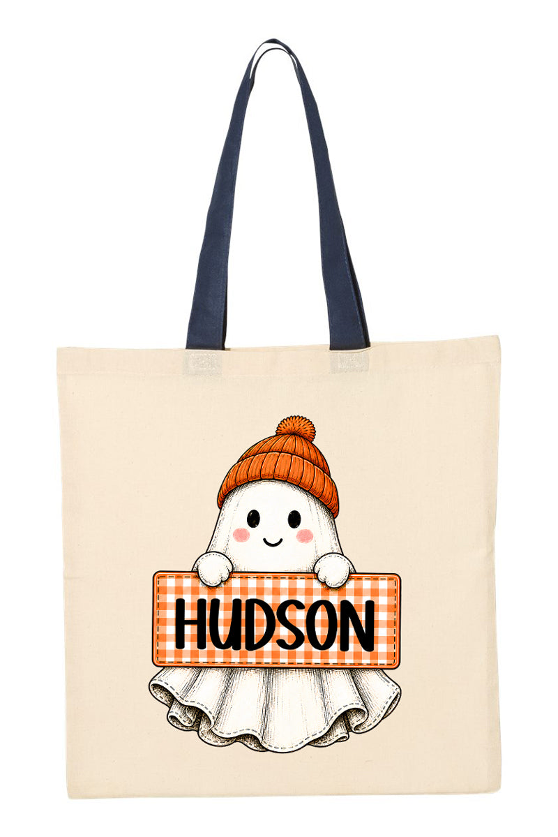 Personalized Gingham Ghost Medium Canvas Tote *Enter Kid's Name