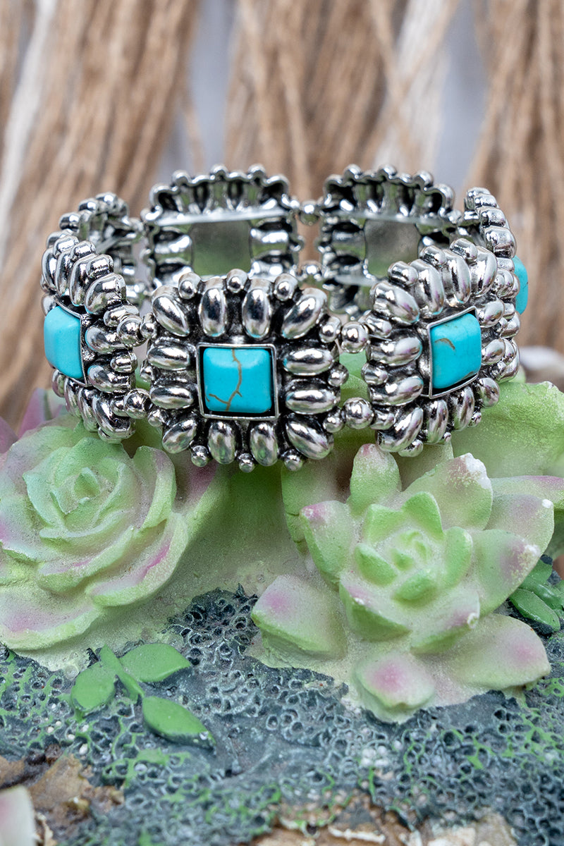 TIPI Turquoise Hereford Rose Silvertone Stretch Bracelet