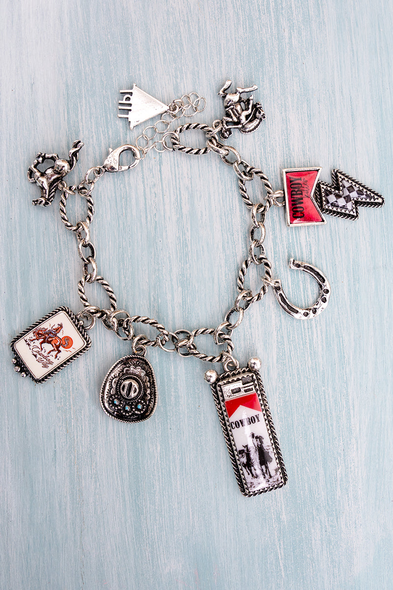 TIPI Trailfire Cowboy Silvertone Charm Bracelet
